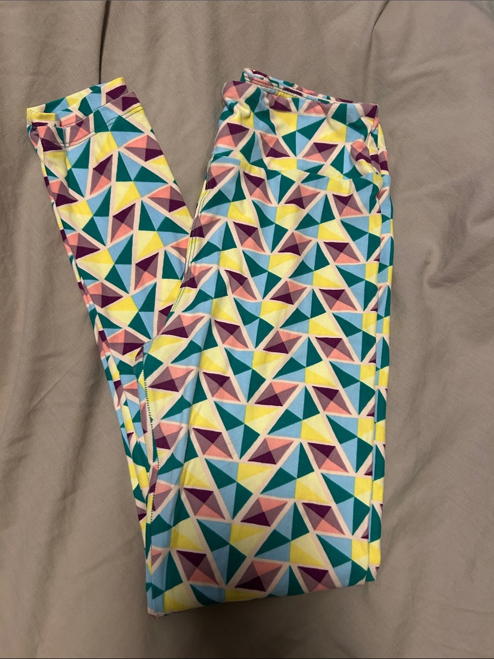 LuLaRoe Geometric Triangle Leggings - Yellow, Teal & Purple